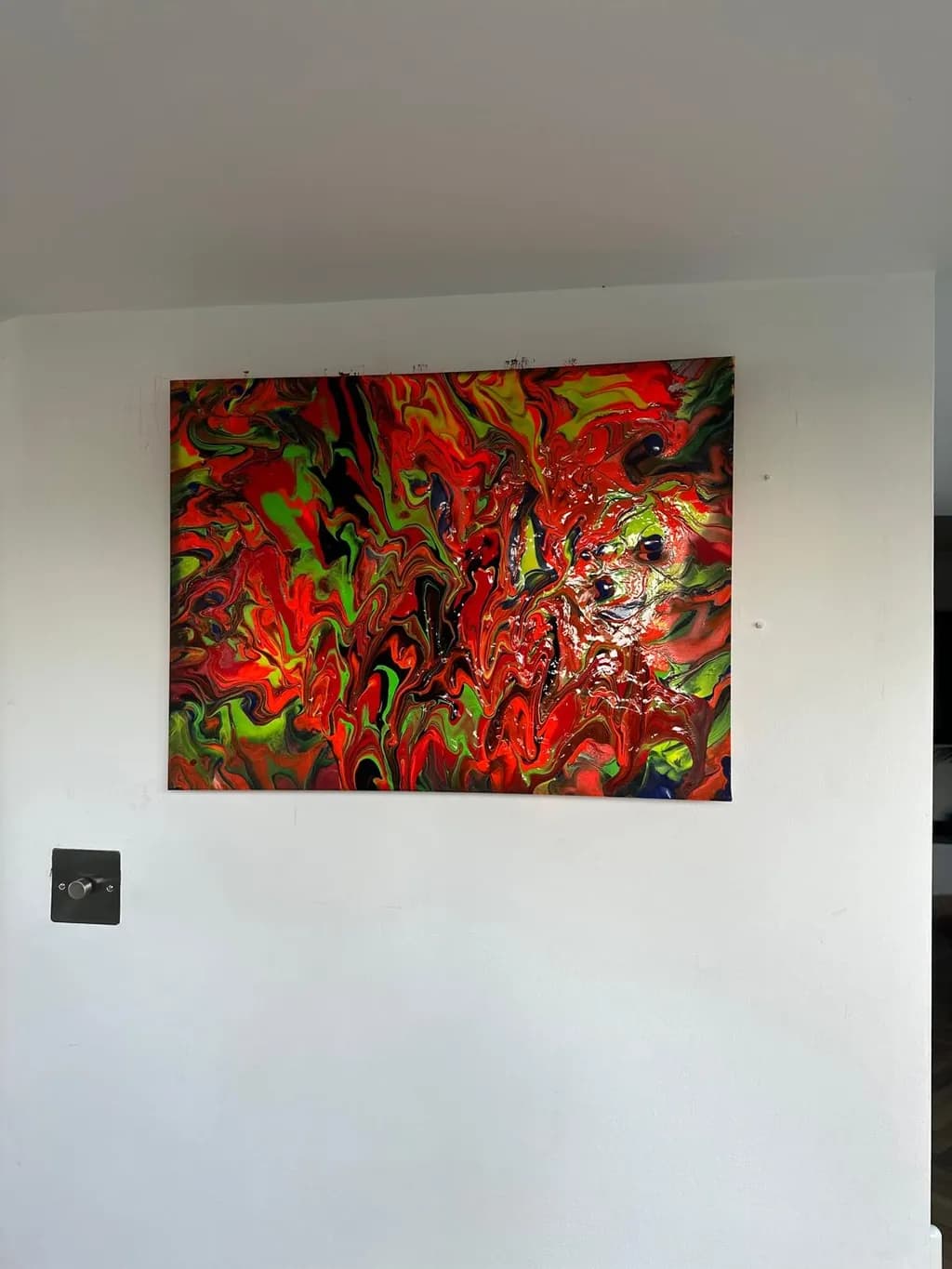 Vibrant Chaos: A Dance of Red, Green, and Black in Abstract Expressionism