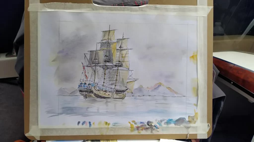Whispers of the Sea: A Nautical Watercolor Journey with Majestic Ships and Serene Landscapes