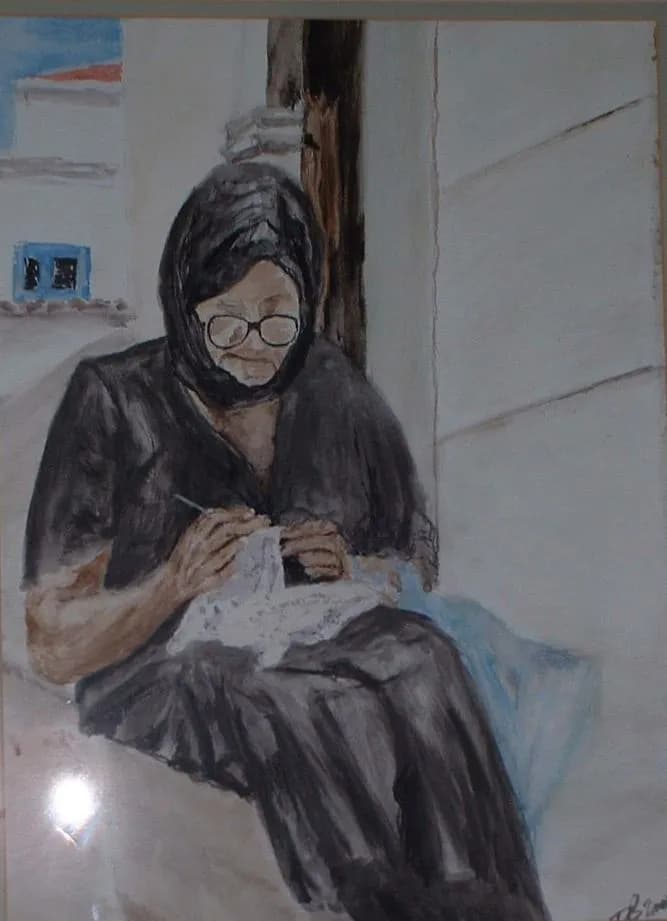 Elderly Craftswoman: A Portrait of Concentration and Tradition in Black and White