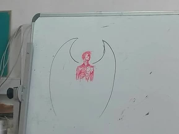 Ethereal Anatomy: The Angel Within - A Red Sketch on Whiteboard