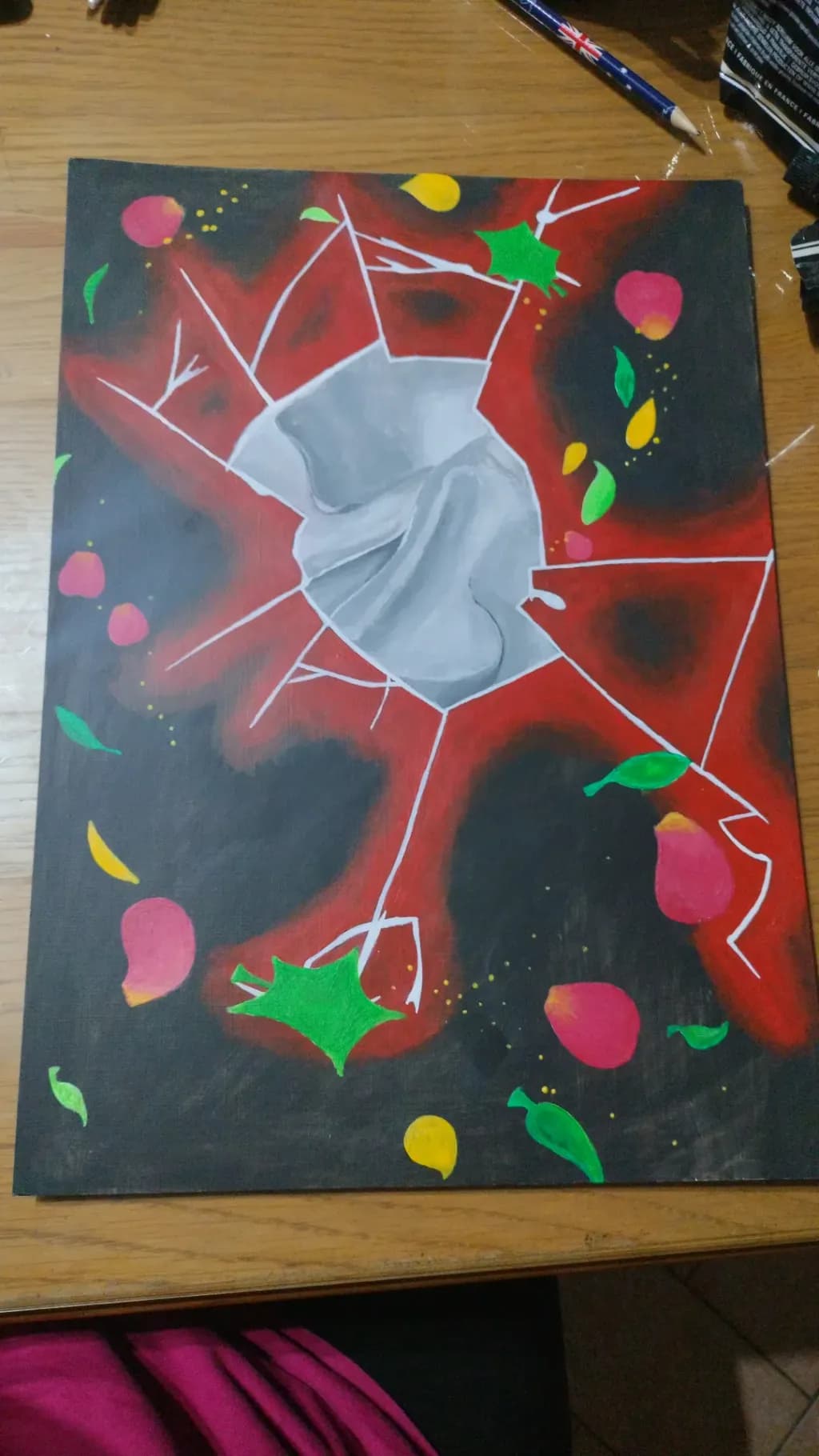 Vibrant Chaos: An Abstract Explosion of Colorful Fruits and Dynamic Forms