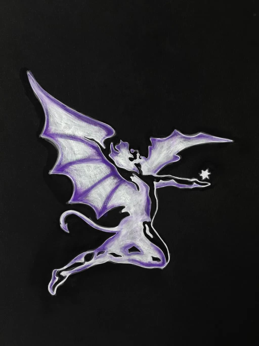 Whimsical Shadow Dance: A Mythical Creature in Purple Flight