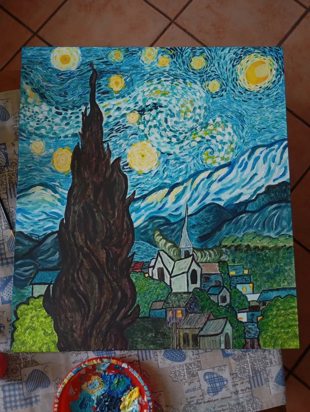 Whispers of the Night Sky: A Vibrant Dance of Stars and Shadows in a Serene Village Landscape