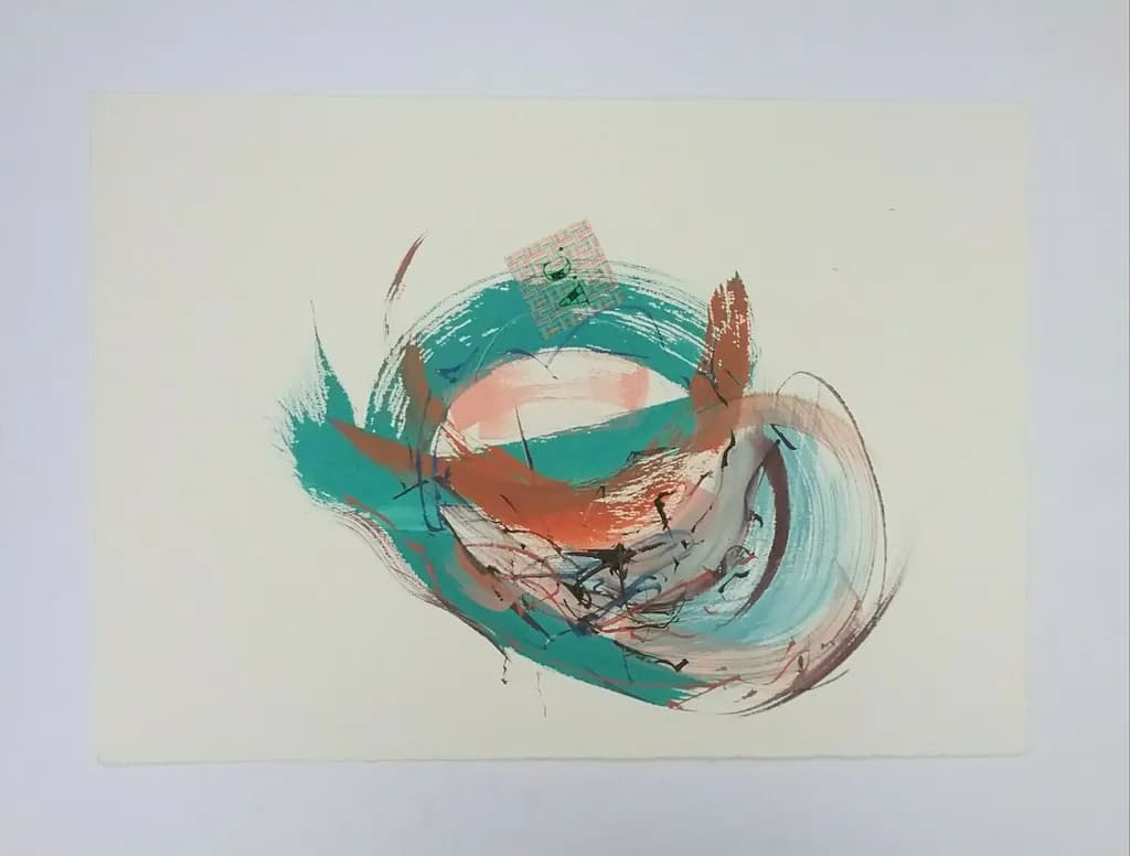 Whispers of Color: A Dance of Turquoise and Coral in Abstract Harmony