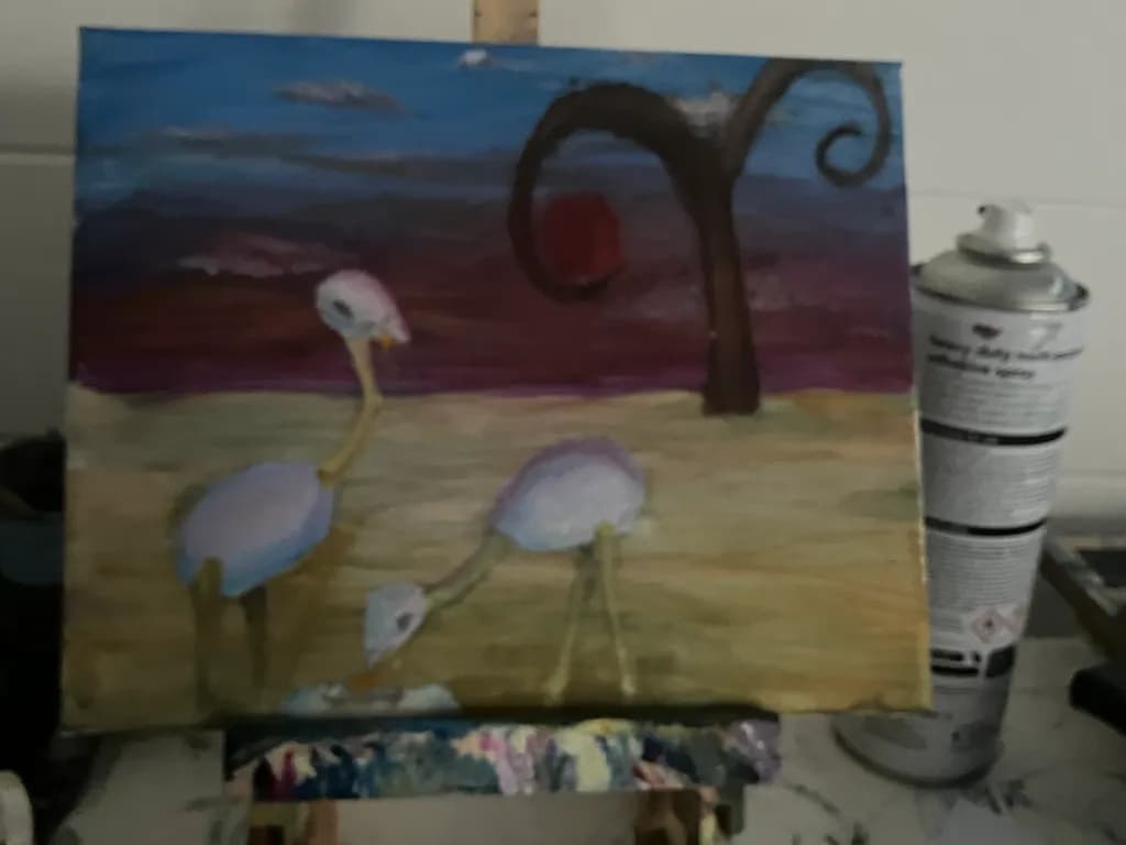 Whimsical Flamingos Under a Sunset Sky