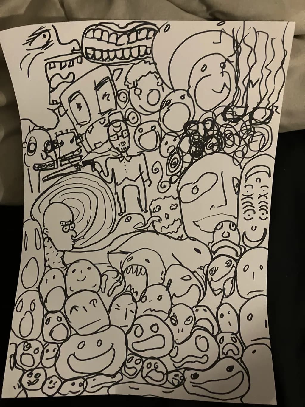 Whimsical Chaos: A Monochrome Journey Through Abstract Faces and Forms