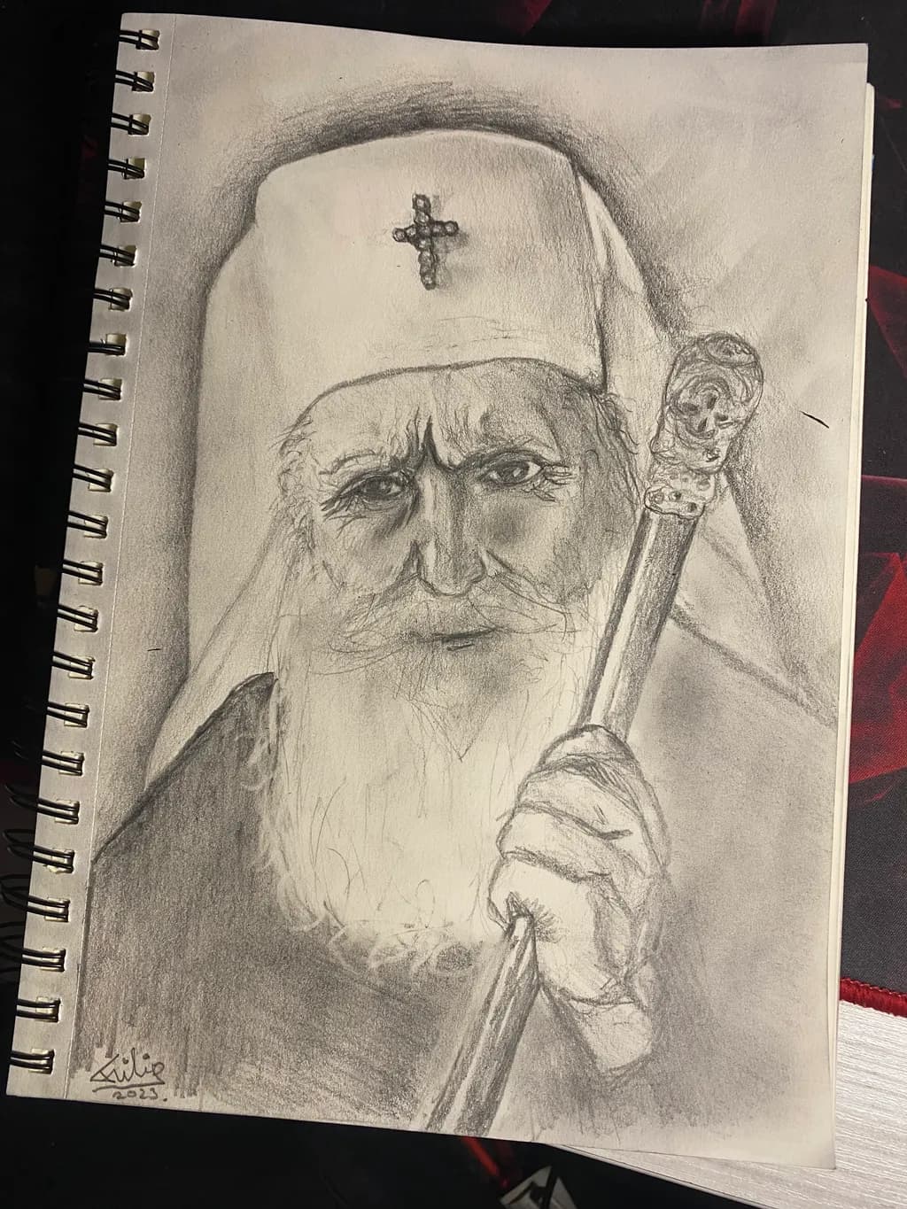 Elder's Gaze: A Portrait of Wisdom and Strength in Charcoal