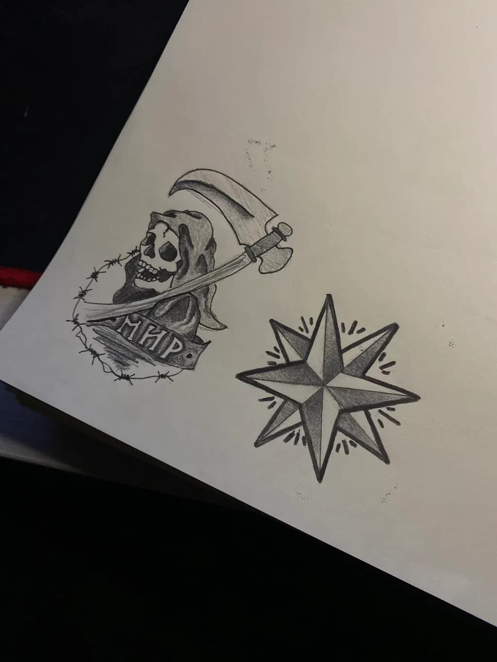 Ethereal Dance of the Grim Reaper: A Tattoo-Inspired Skull and Star Design