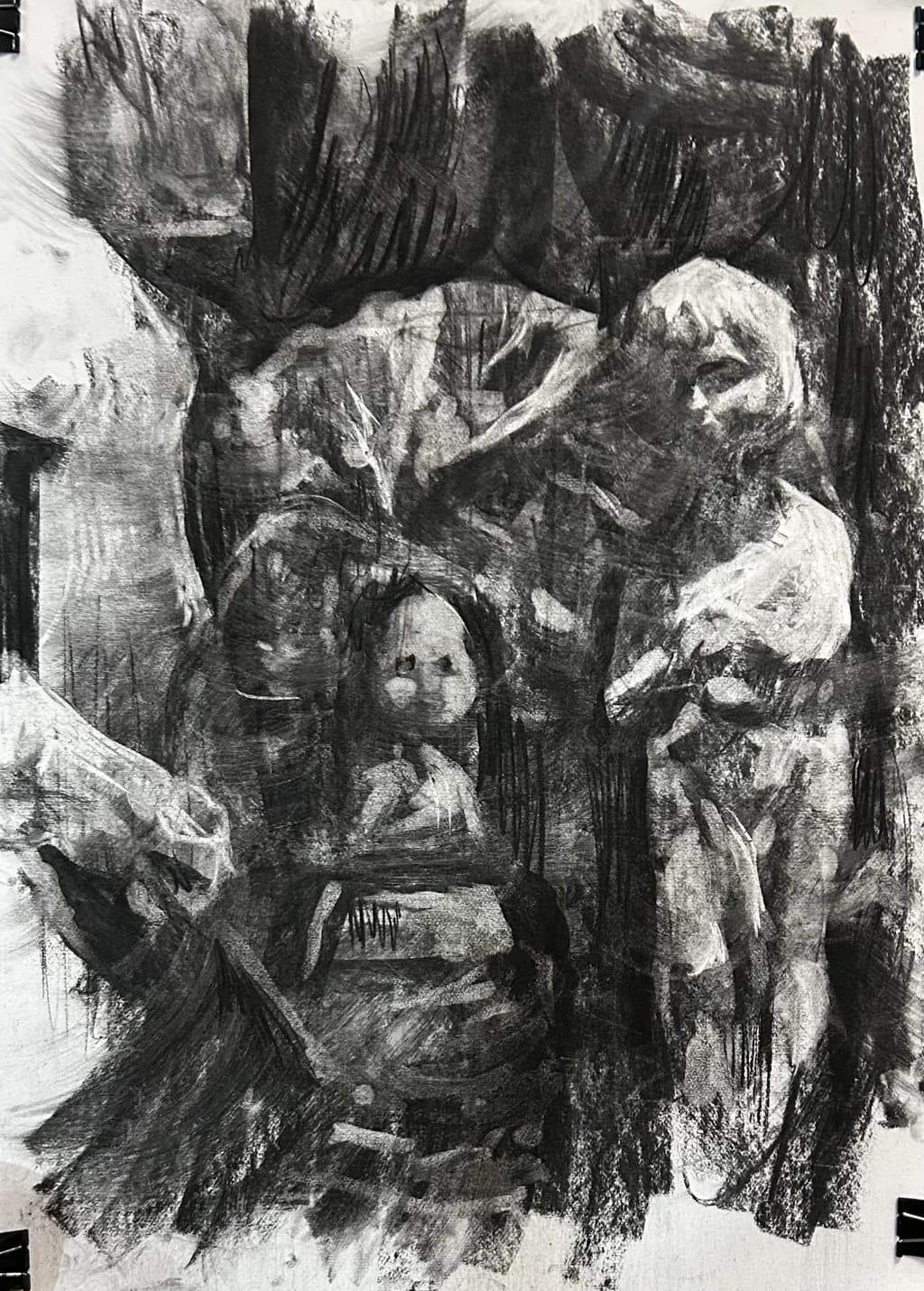 Whispers of Emotion: An Abstract Monochrome Exploration of Figures and Texture