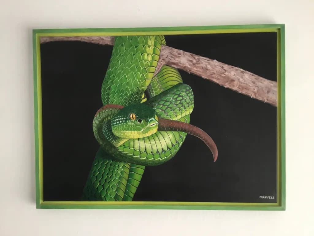 Emerald Embrace: A Lush Green Snake Coiled in Nature's Serenity
