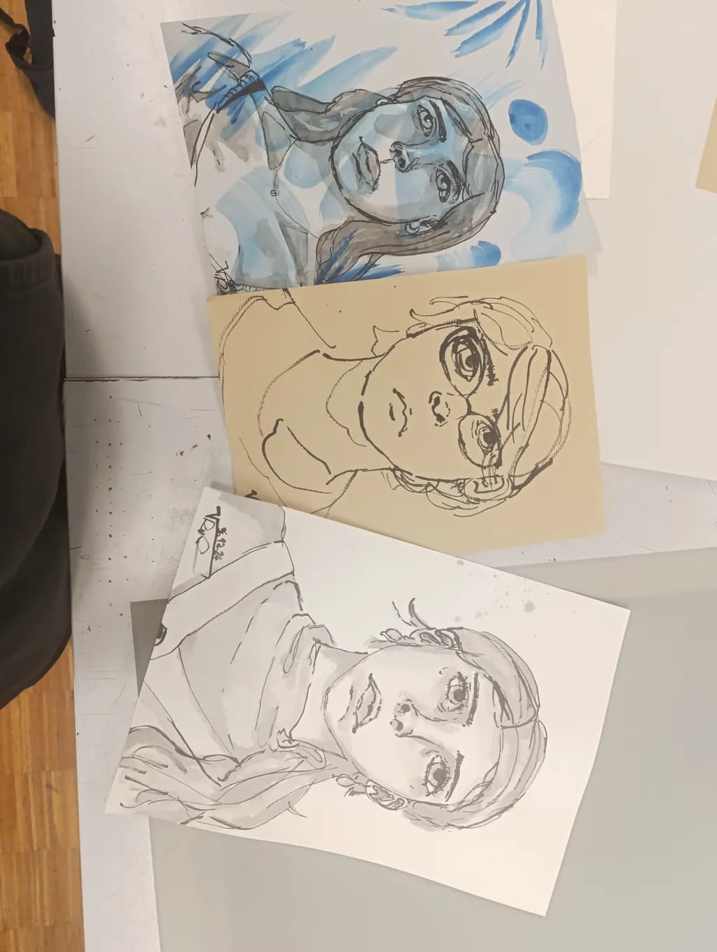 Whispers of Expression: A Trio of Portraits in Ink and Watercolor