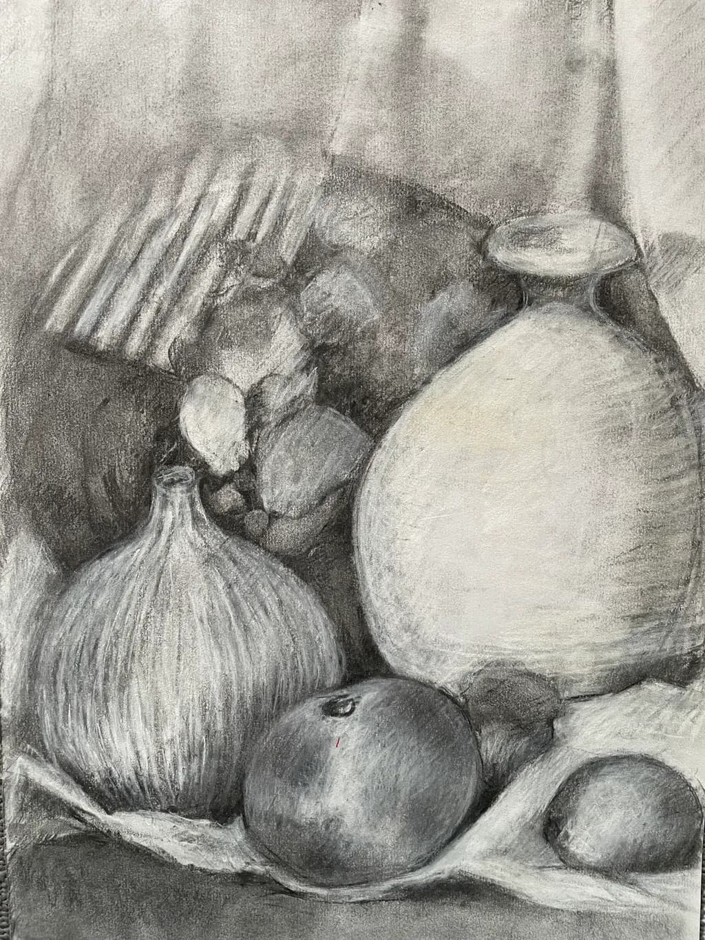 Whispers of Still Life: A Charcoal Study of Form and Texture