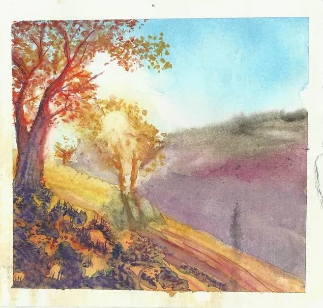 Whispers of Dawn: A Serene Watercolor Landscape Embracing Nature's Tranquility