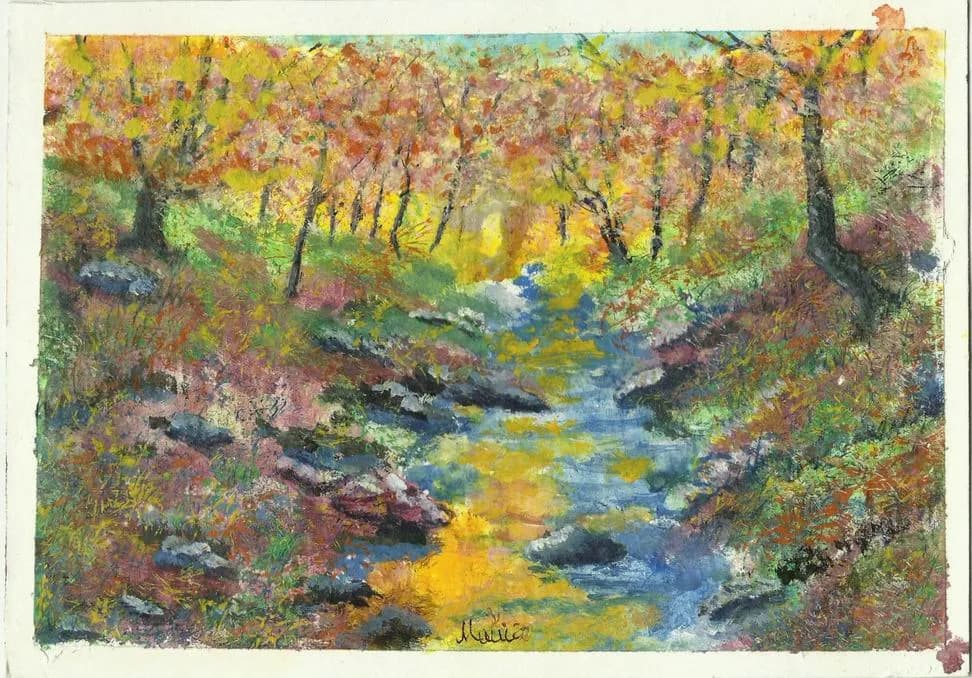 Whispers of Autumn: A Serene Stream Through Colorful Foliage
