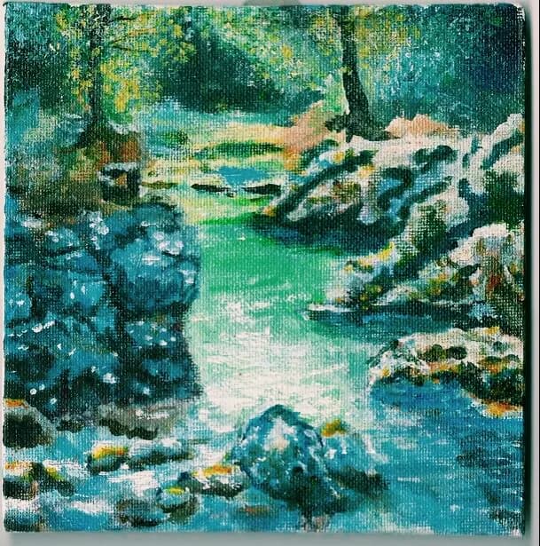 Whispers of Tranquility: A Serene Stream Amidst Rocky Embrace
