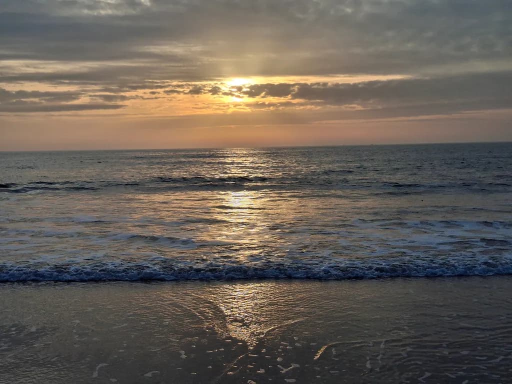 Serenity at Sunset: A Tranquil Beachscape Embracing the Golden Hour