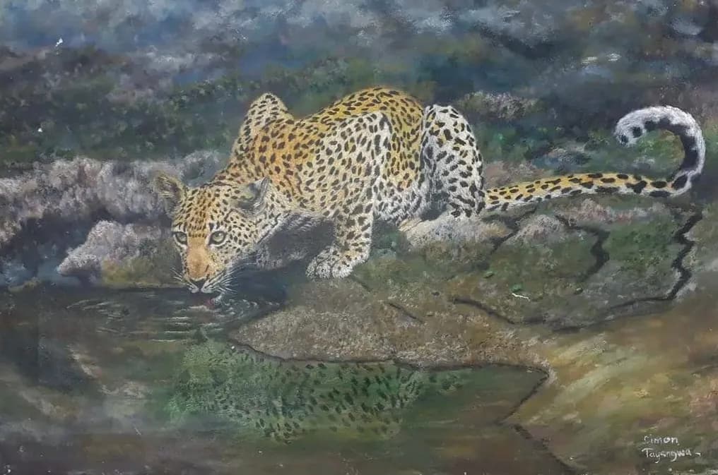 Whispers of the Wild: A Leopard's Reflection in Tranquil Waters