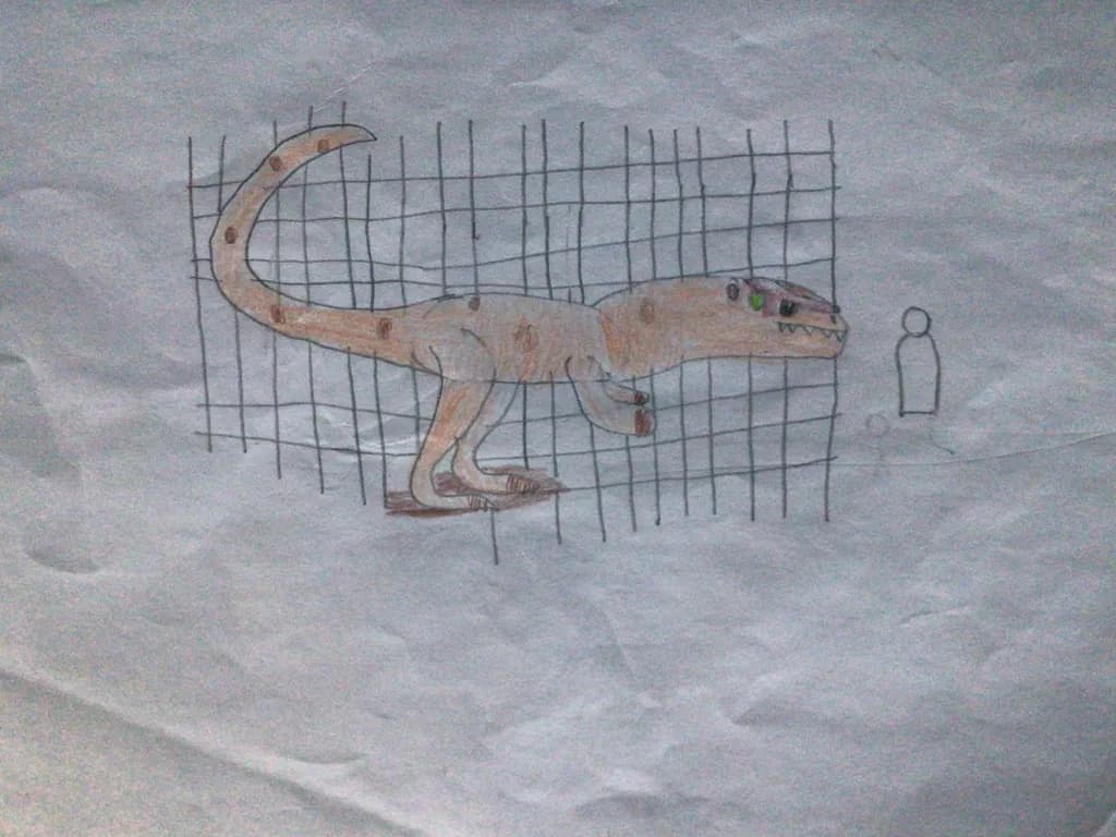Caged Wonder: A Colorful Encounter with a Dinosaur