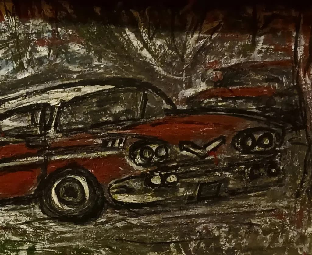 Vintage Red Car: An Abstract Journey Through Texture and Time