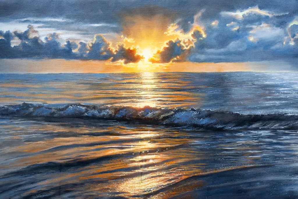 Serene Sunset Reflections: A Tranquil Ocean Embrace