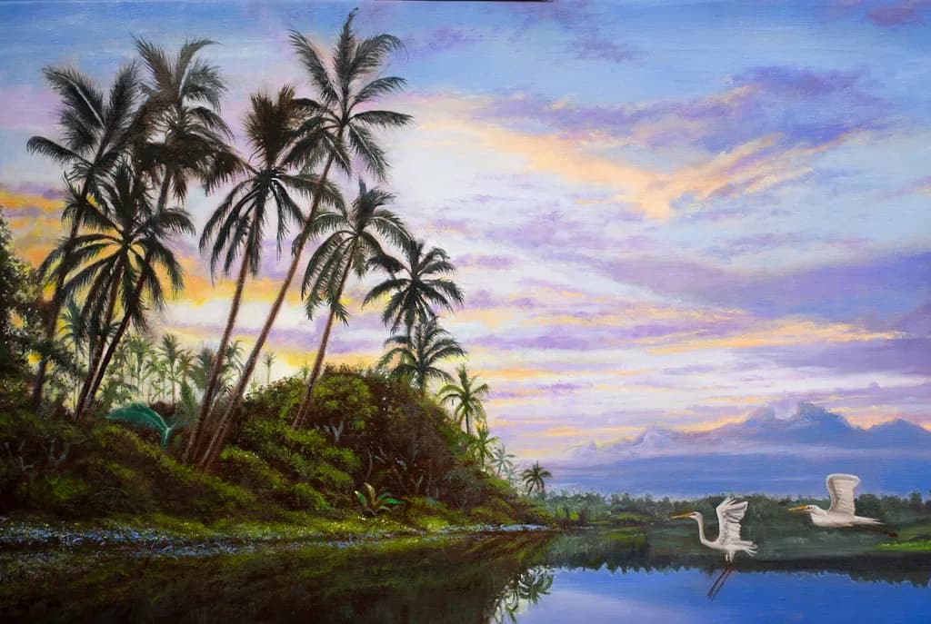 Tropical Serenity: A Sunset Reflection on Nature's Canvas