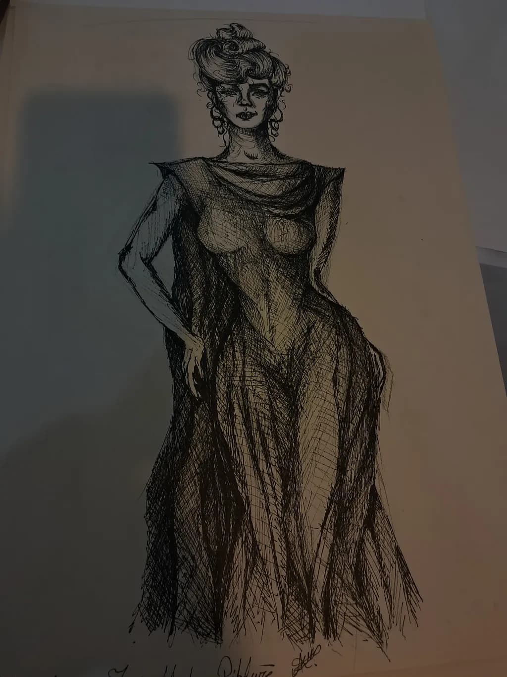 Elegant Inked Muse: A Fashion Figure Portrait in Sketch Form