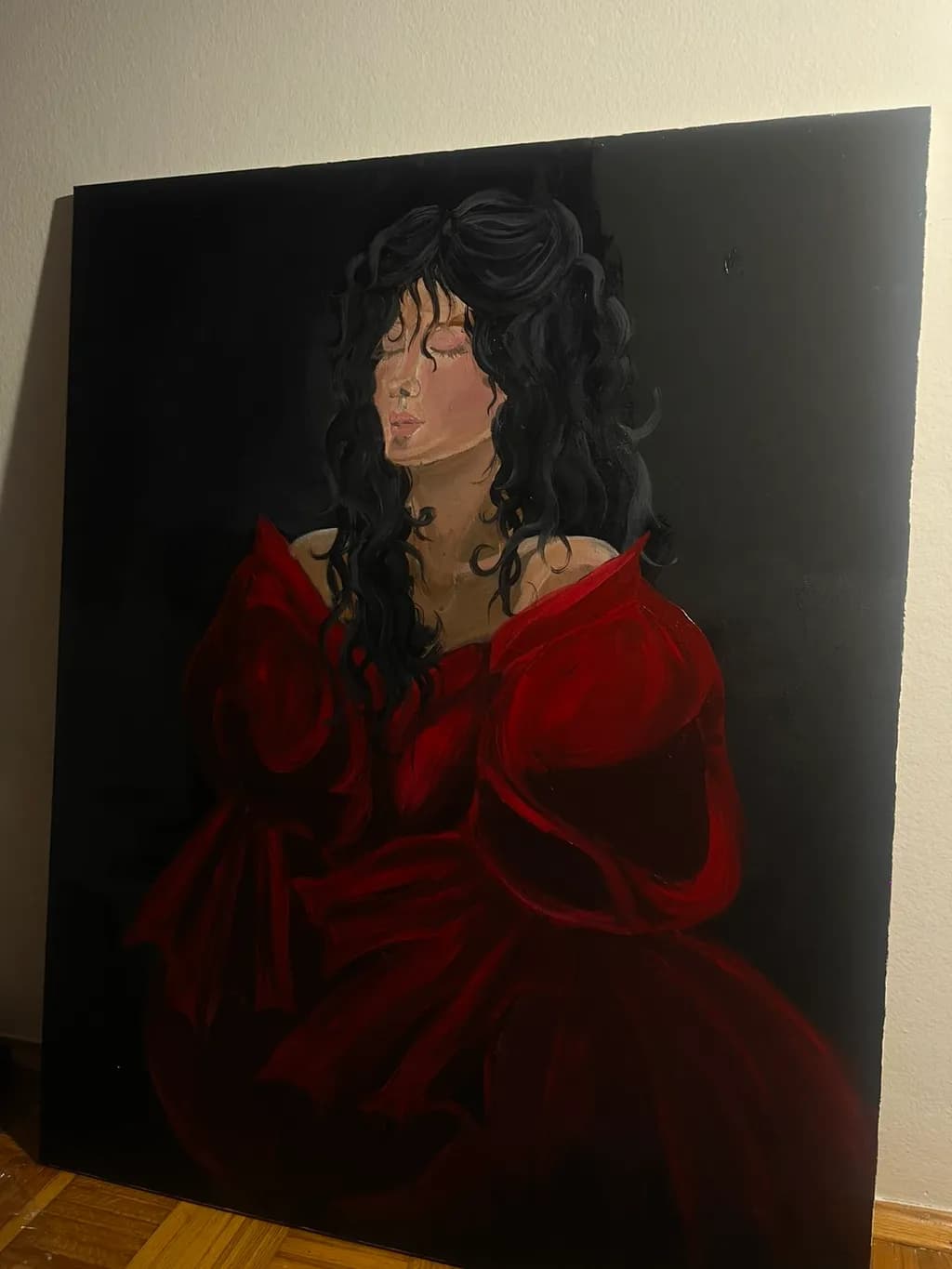 Whispers of Elegance: A Portrait in Crimson and Shadow
