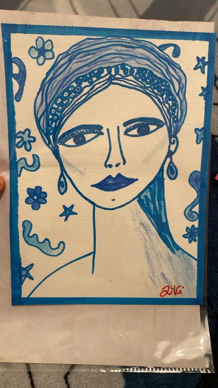 Whimsical Blue Muse: A Portrait of Elegance and Expression