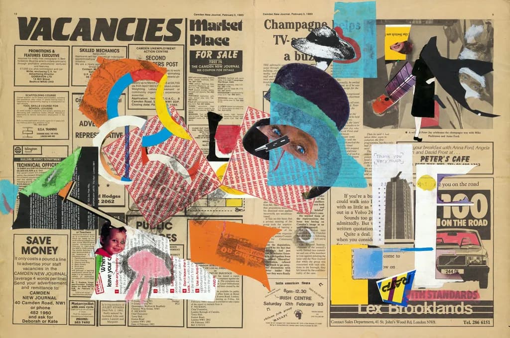 Colorful Collage of Creative Expressions: An Abstract Journey Through Advertisements and Artistry