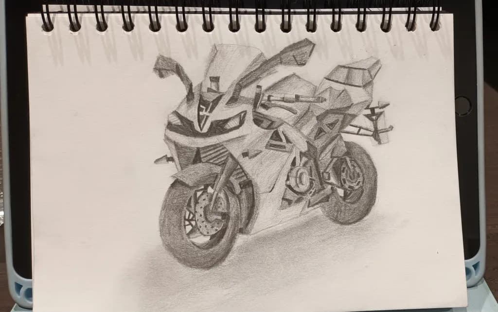 Dynamic Graphite Motorcycle Sketch: A Creative Exploration of Design and Form