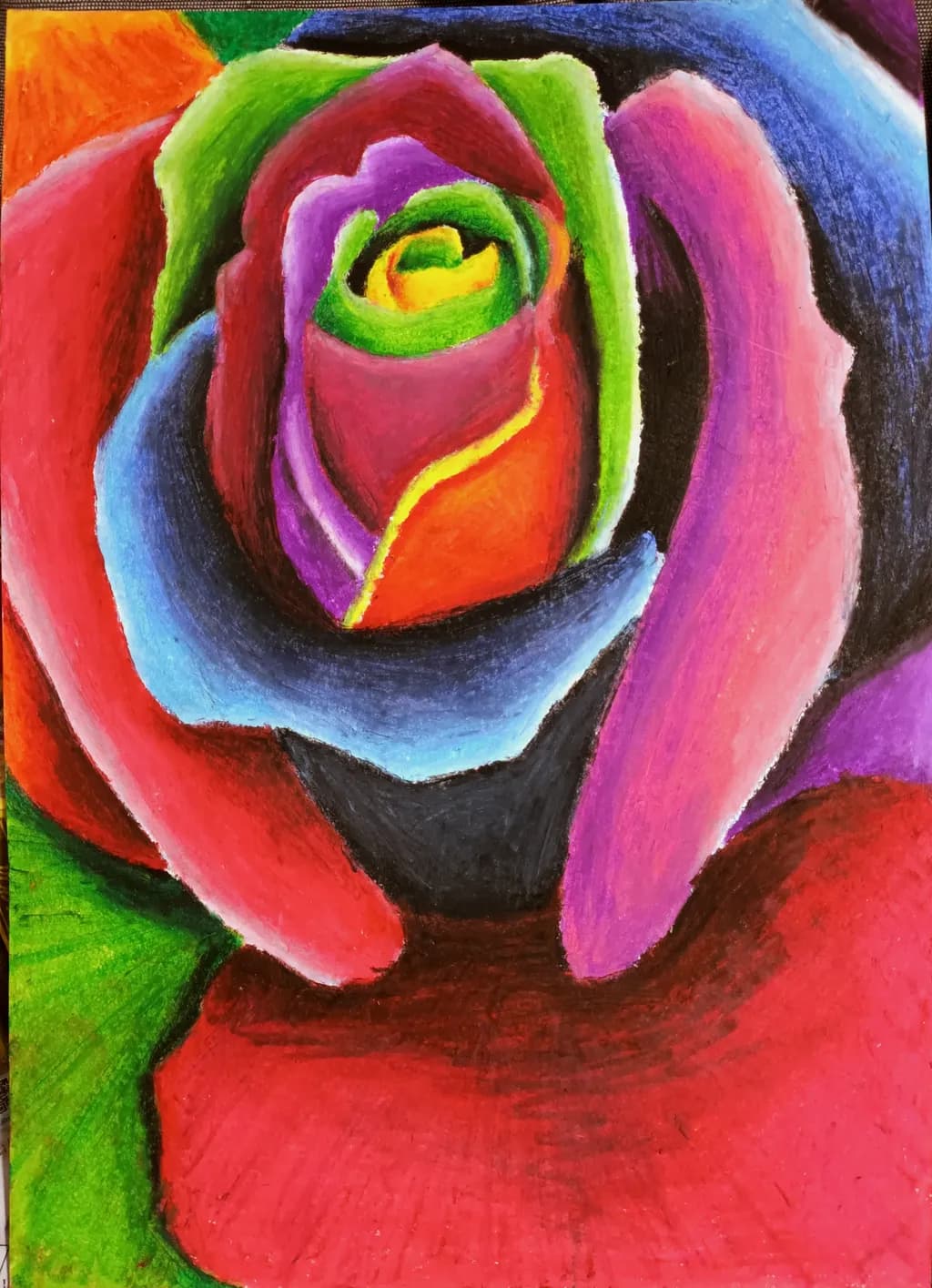 Vibrant Whirl of Color: A Kaleidoscopic Rose in Bloom