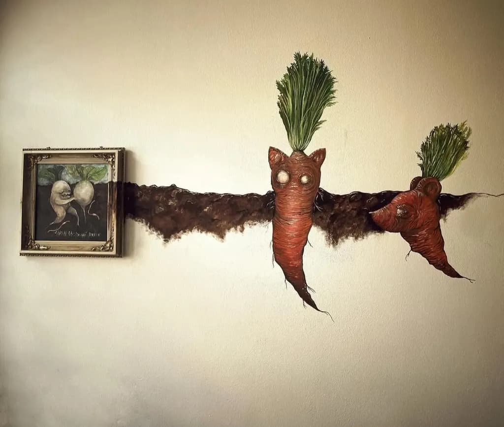 Whimsical Roots: A Surreal Dance of Carrots and Artistry