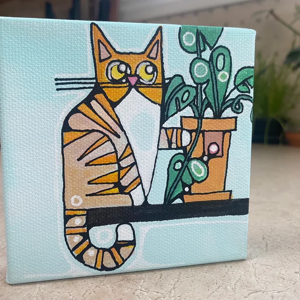 Whimsical Whiskers: A Playful Cat Amongst Lush Greenery