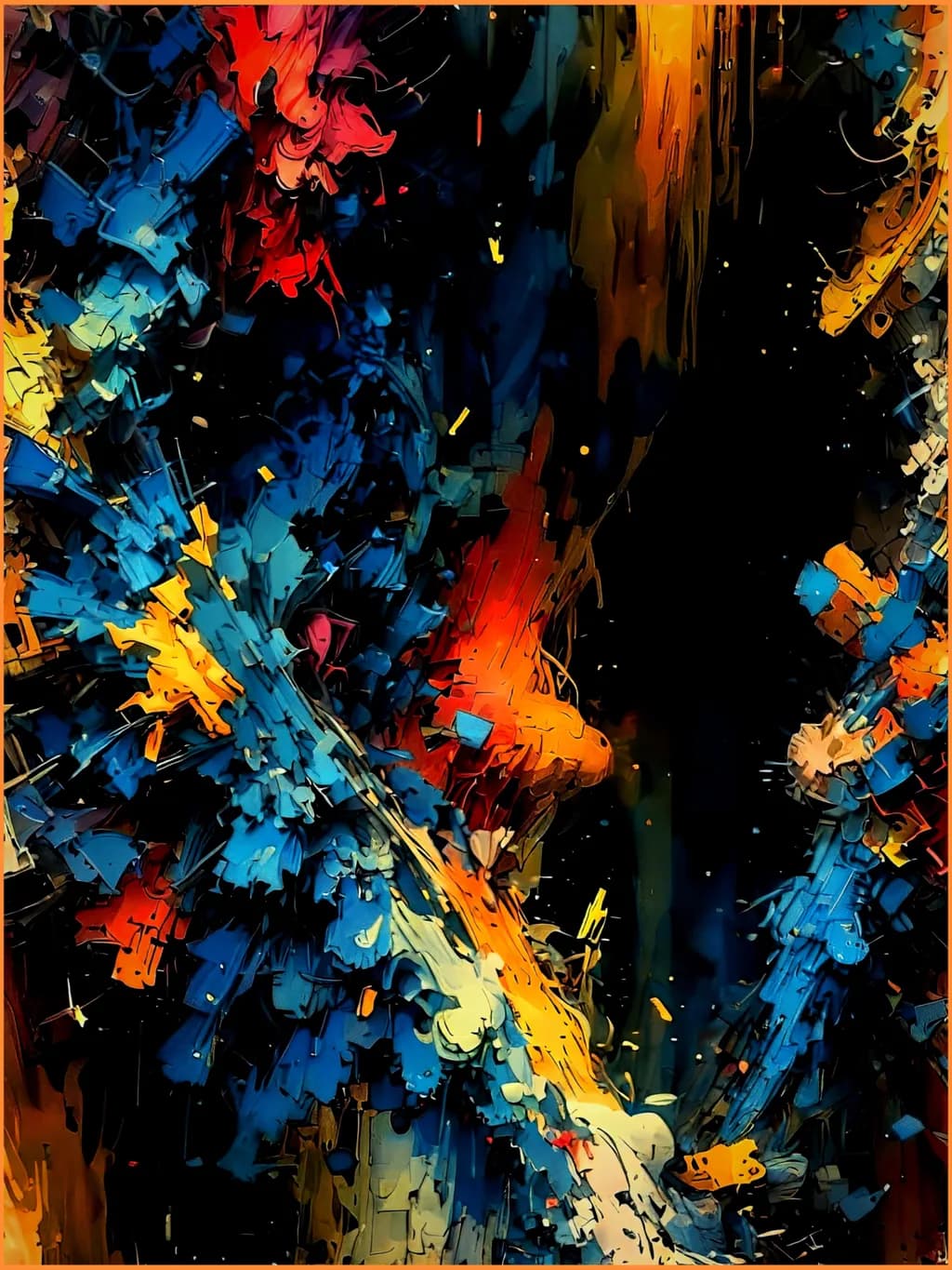 Vibrant Chaos: An Energetic Dance of Color and Form in Abstract Art