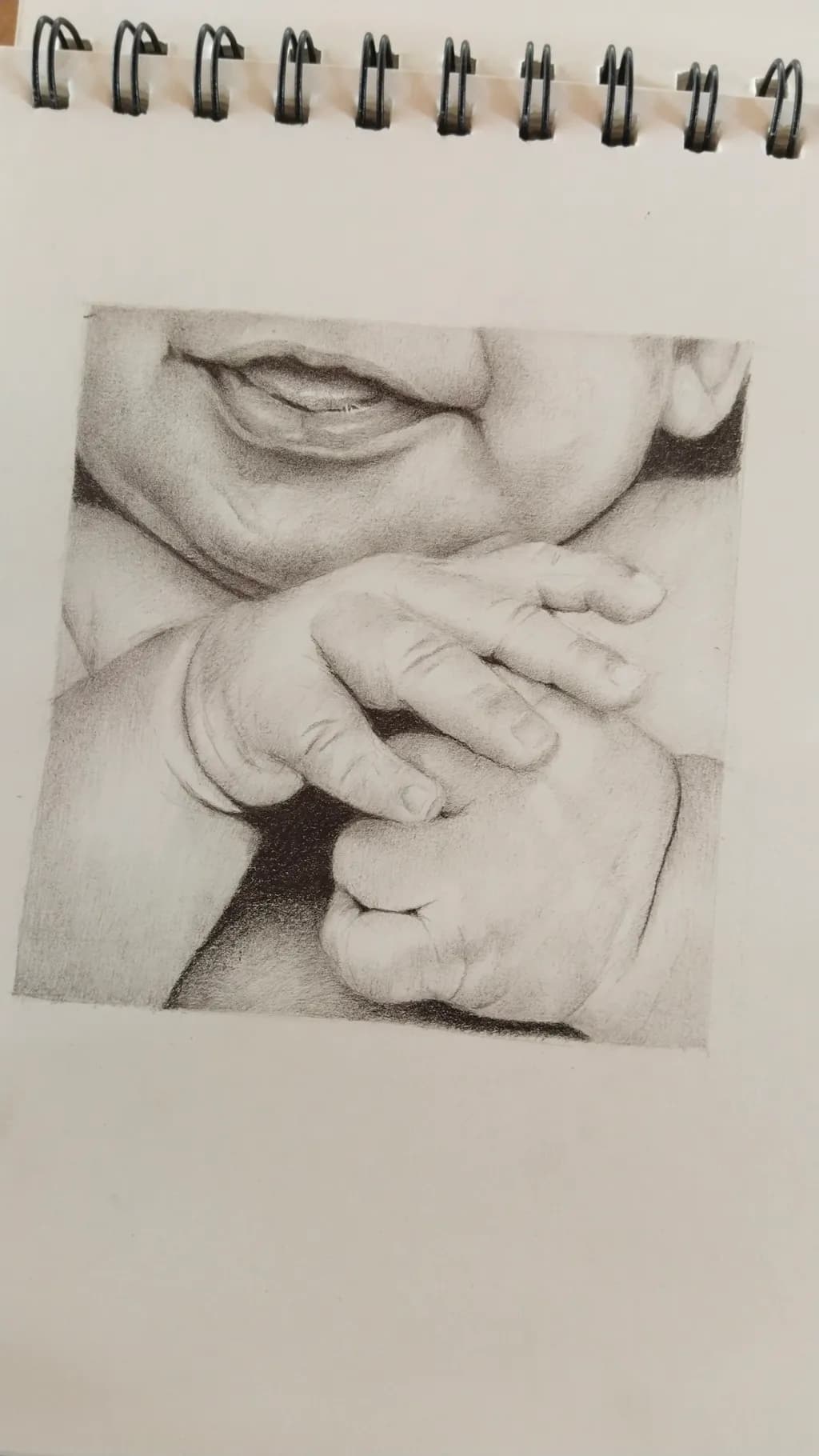 Tender Touch: A Charcoal Study of Innocence and Connection