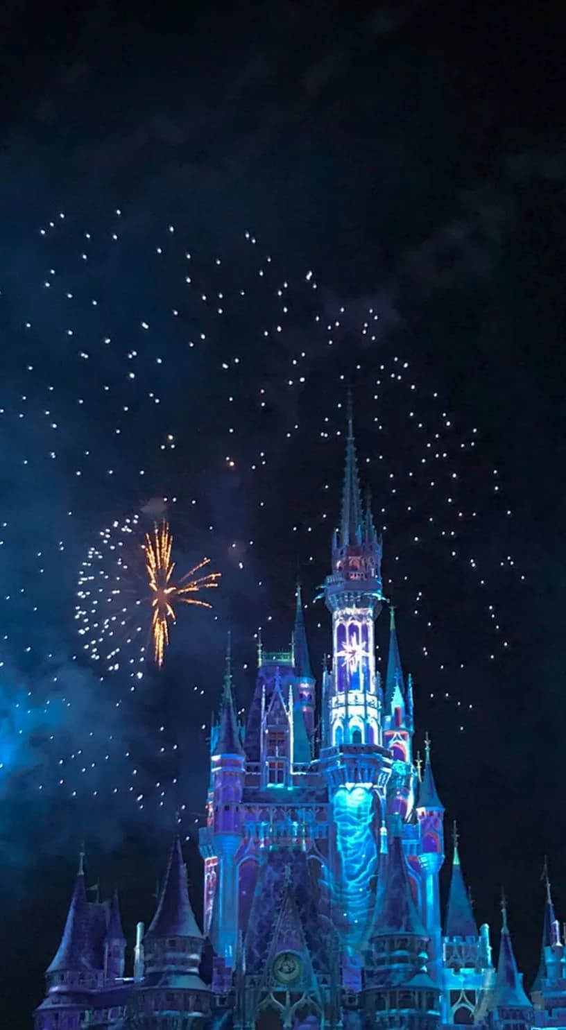 Enchanted Night: A Castle Illuminated by Fireworks in a Magical Celebration