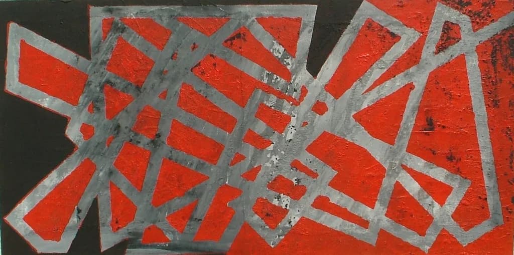 Dynamic Convergence: A Bold Exploration of Red and Silver Geometry