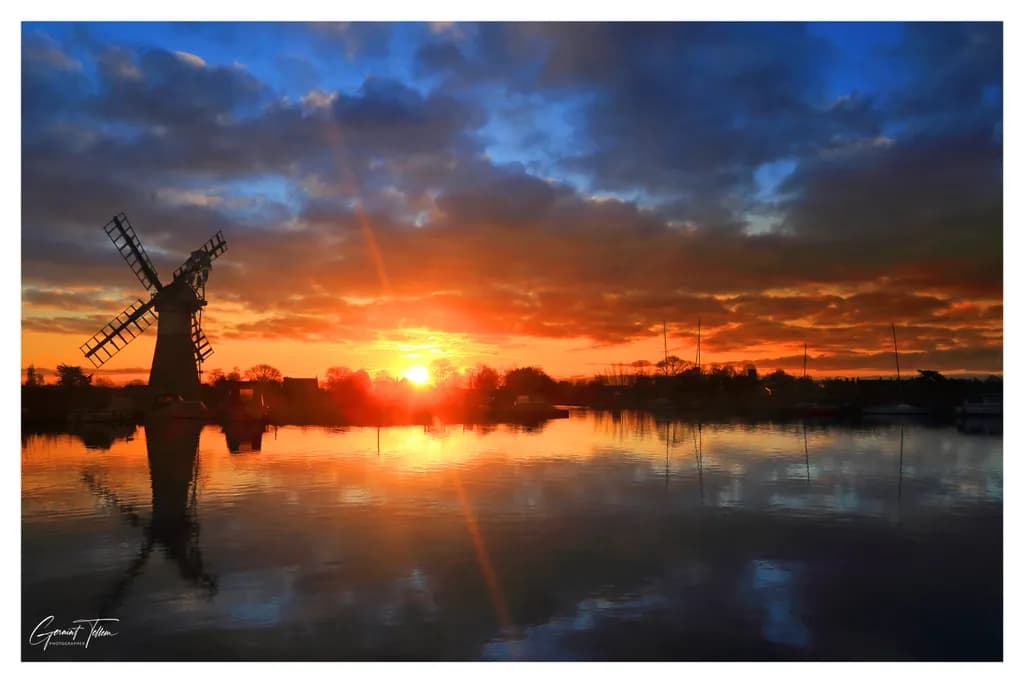 Sunset Windmill Reflection