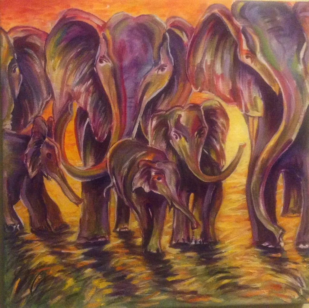 Majestic Elephants at Sunset: A Vibrant Celebration of Nature's Giants
