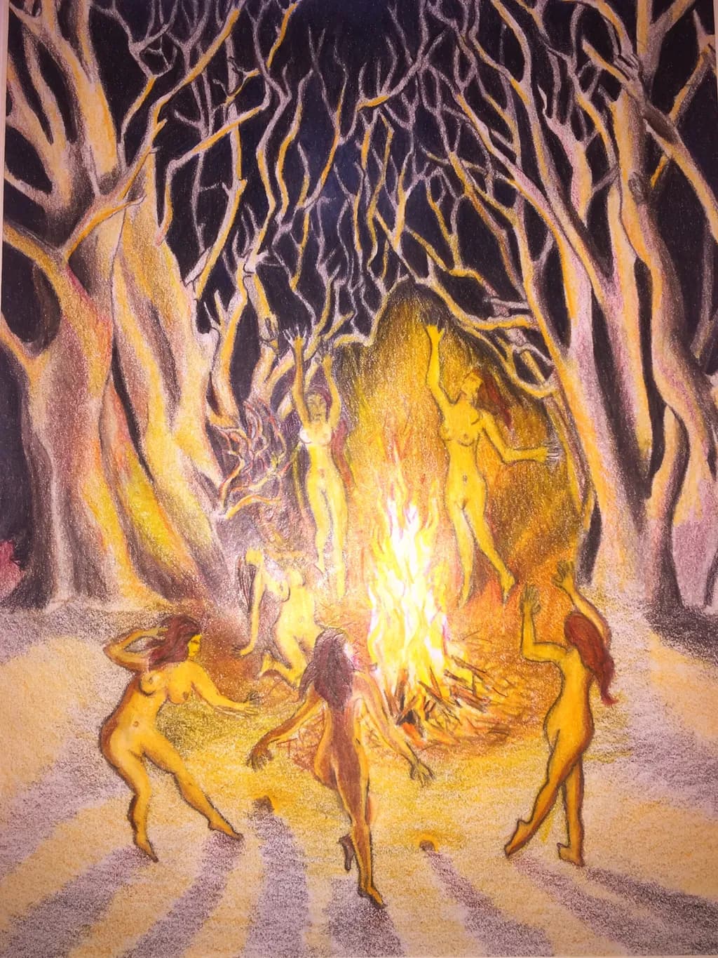 Dancing Flames: A Celebration of Nature and Spirit in the Moonlit Forest