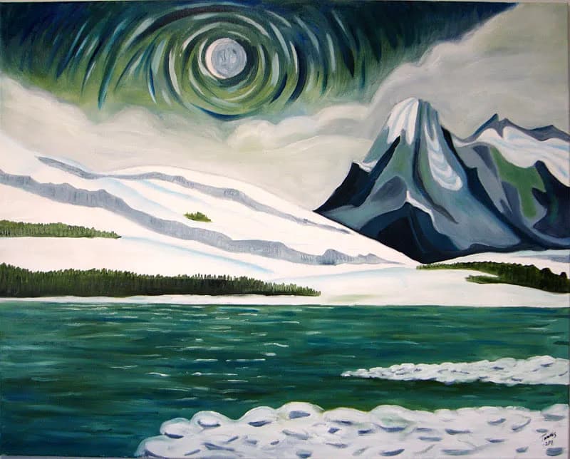 Whispers of the Northern Sky: A Serene Mountain Landscape in Winter's Embrace