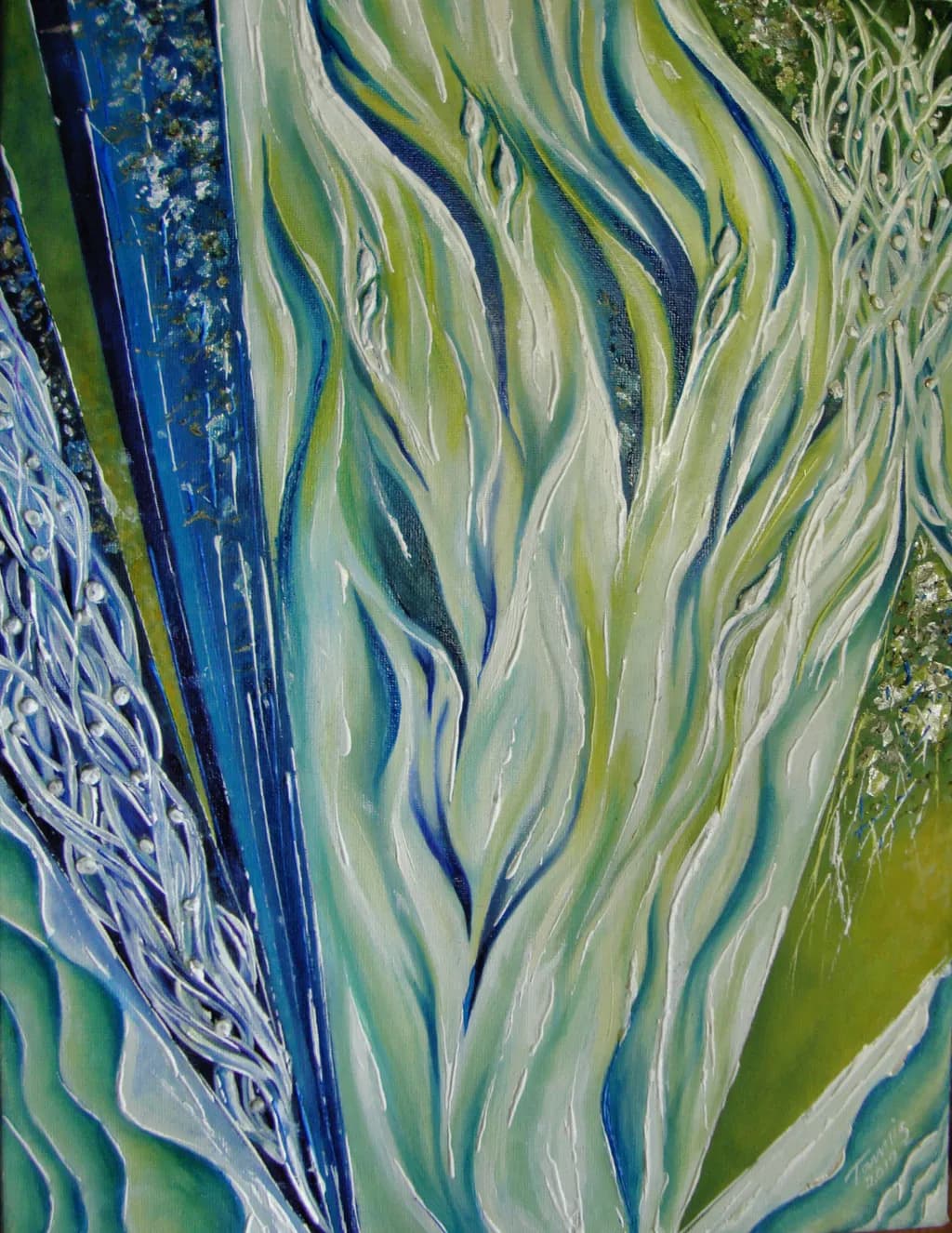 Whispers of Nature: An Abstract Dance of Green and Blue Textures