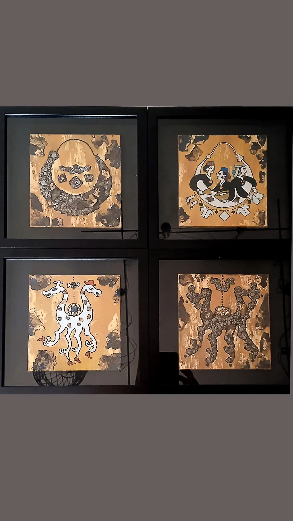Golden Whispers: A Dance of Myth and Form in Four Framed Artworks