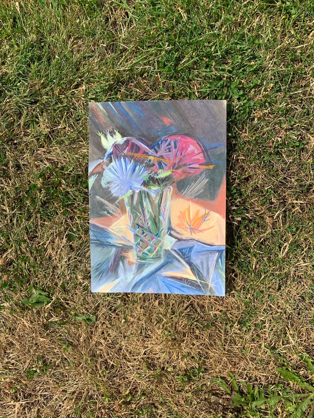 Vibrant Reflections: A Colorful Floral Still Life in Pastel Hues