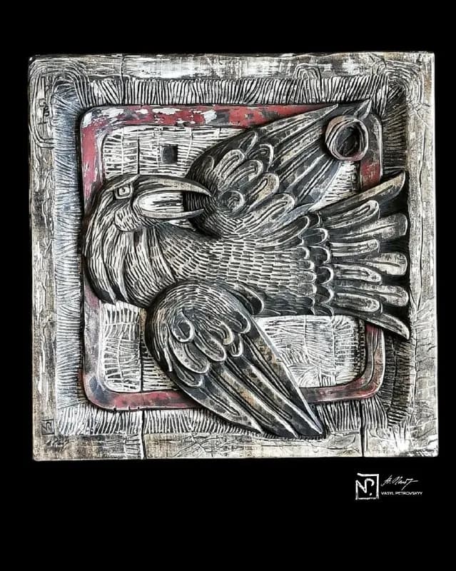 Whispers of the Raven: A Textured Journey Through Wood and Shadow