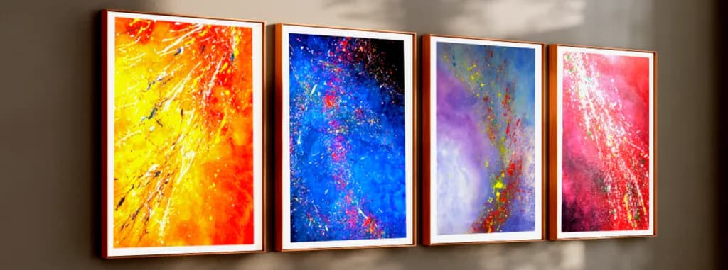 Vibrant Cosmic Symphony: A Four-Part Abstract Journey Through Color and Light