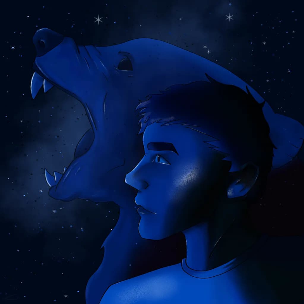 Whispers of the Night: A Blue Portrait of Humanity and Nature's Spirit