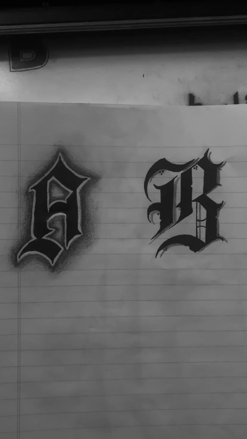 Elegant Gothic Letters: A and B in Artistic Contrast