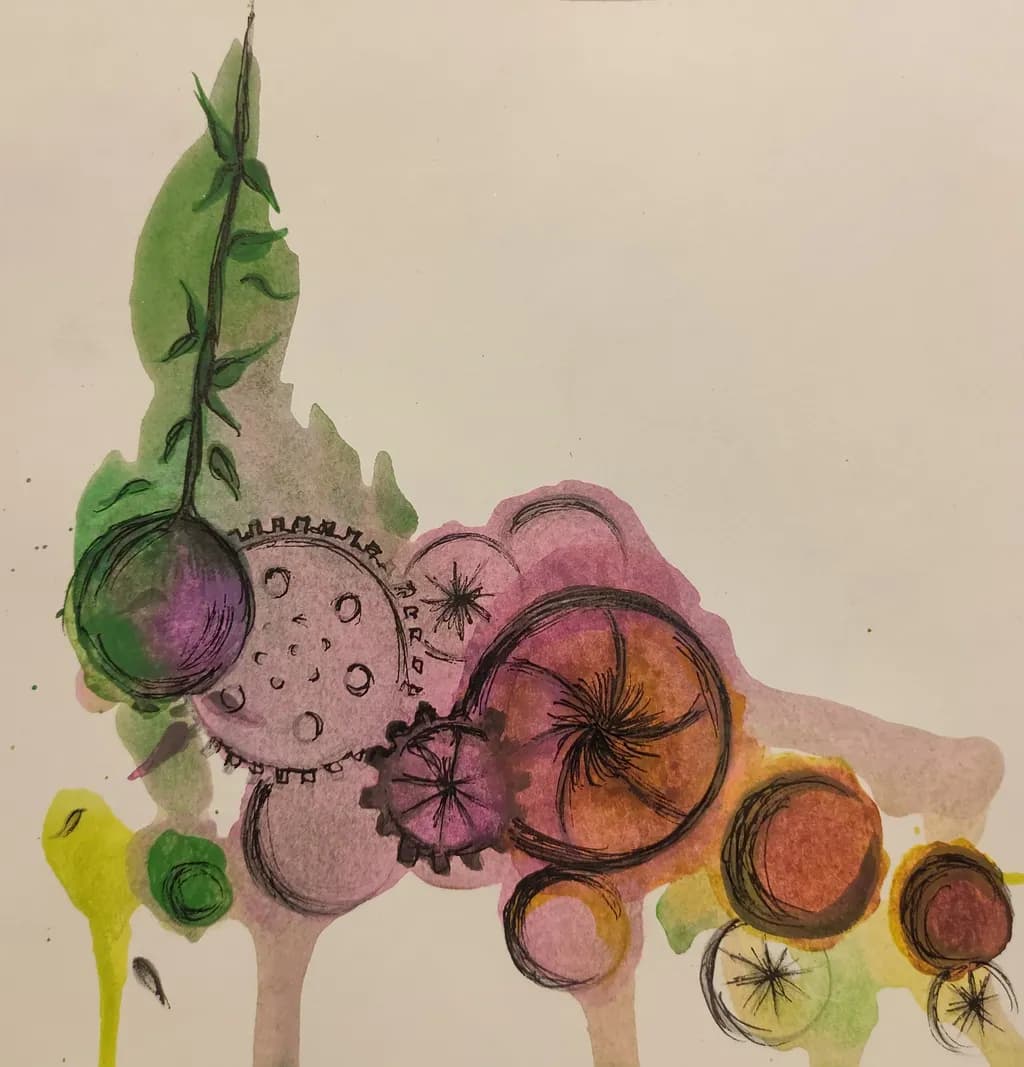 Whimsical Gears: A Dance of Color and Nature