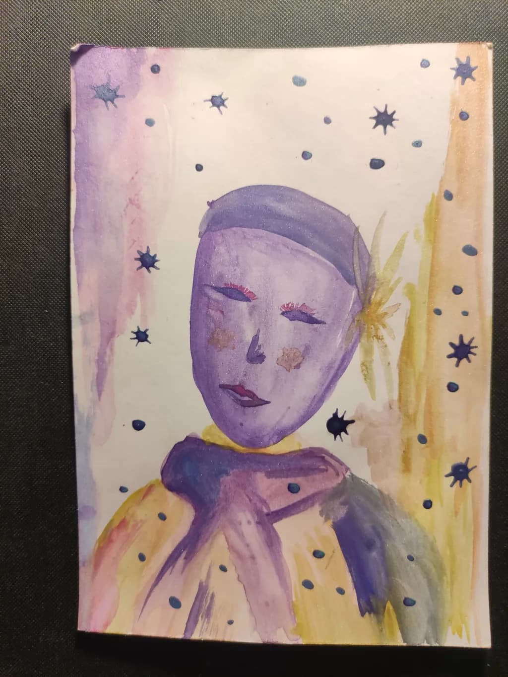 Whimsical Starry Portrait: An Abstract Watercolor Expression of Dreams and Emotions